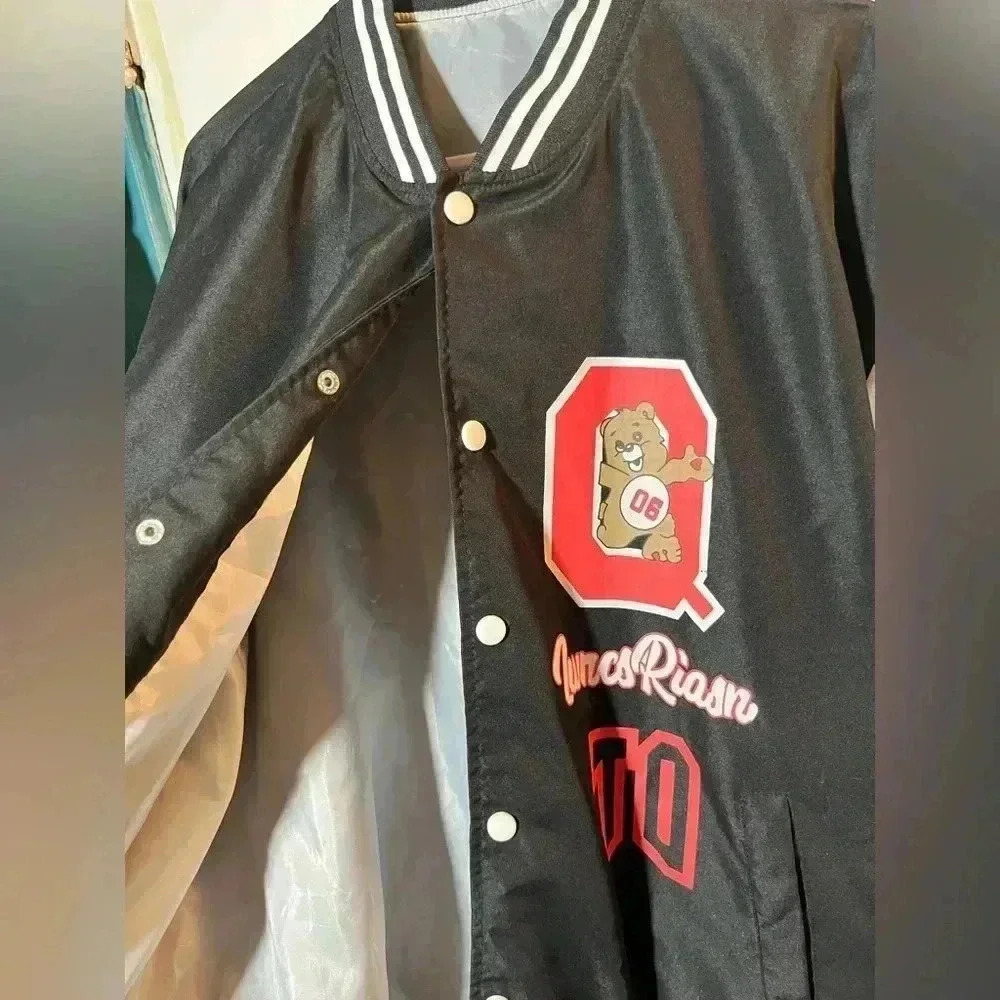 Women's Oversized Baseball Varsity Bomber Jacket with Snap Button Closure size L - Picture 7 of 13